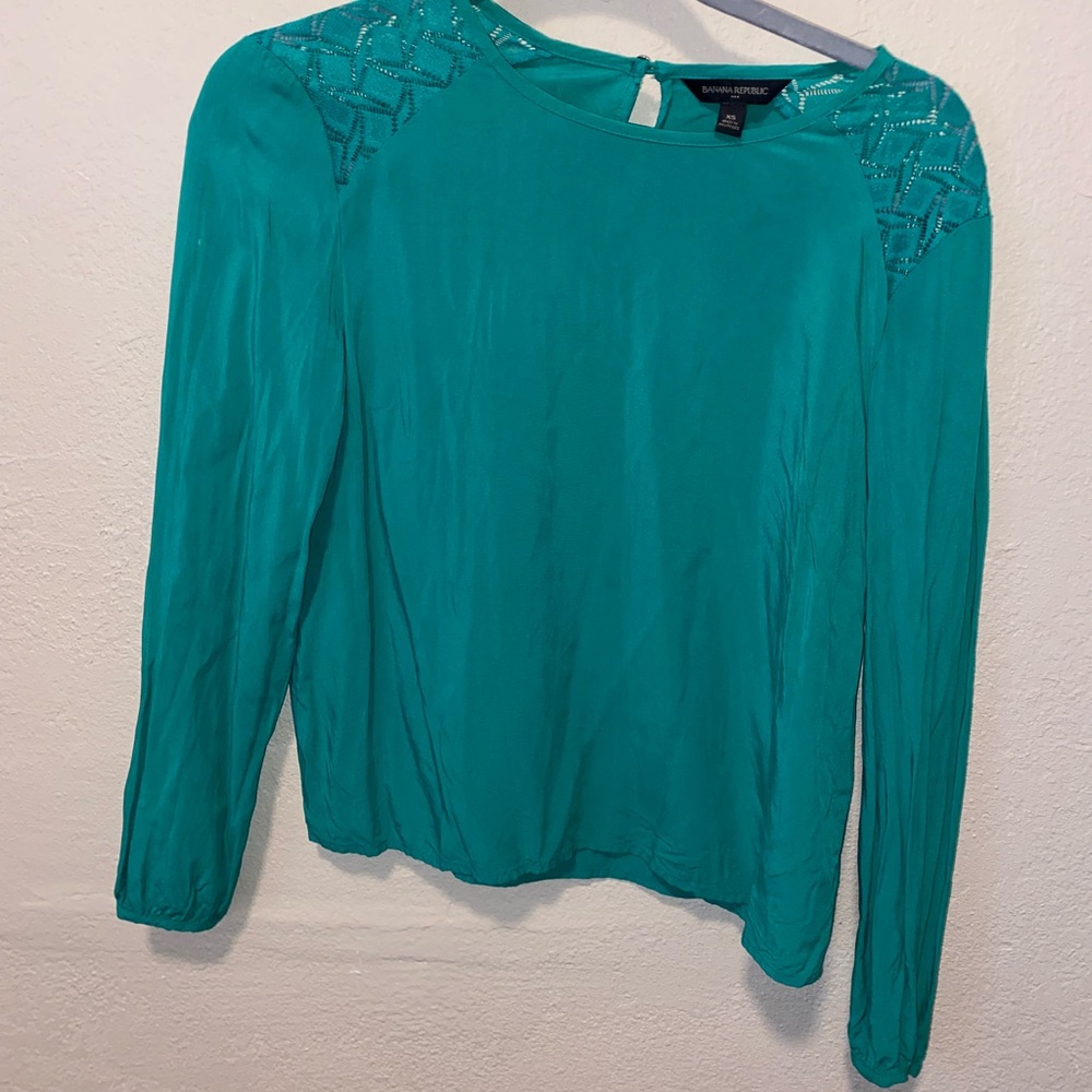 Banana Republic Teal Blouse with Lace Detail